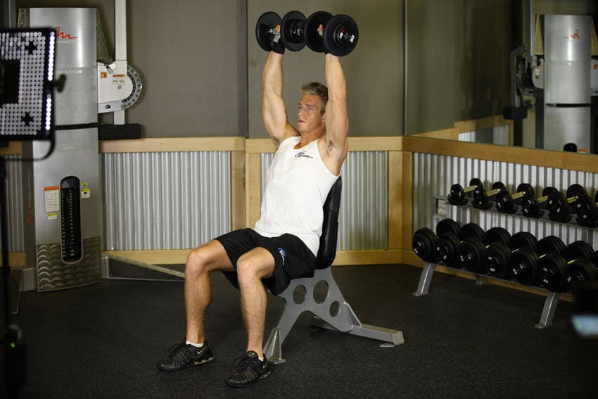 Seated dumbbell shoulder press: Top